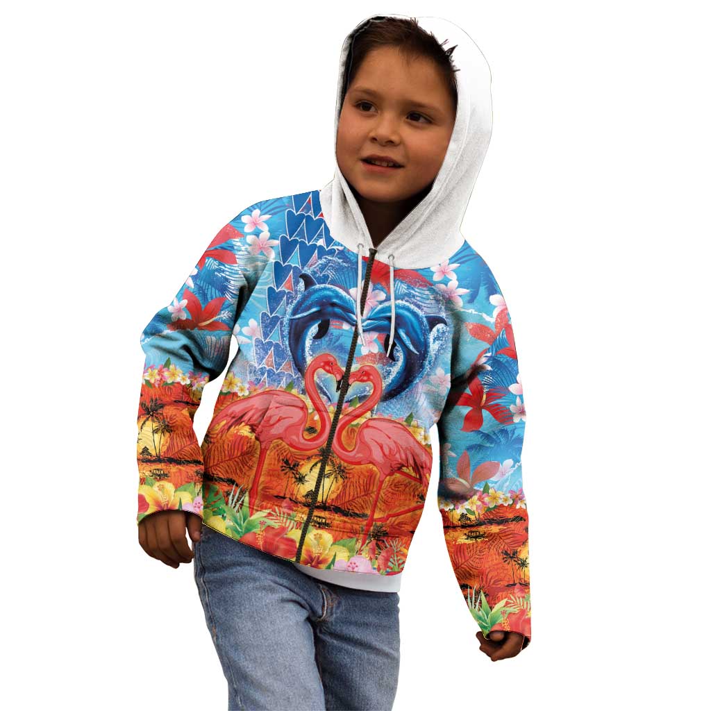 Hawaiian Love-Couple Dolphins and Flamingos Kid Hoodie - Polynesian Pride