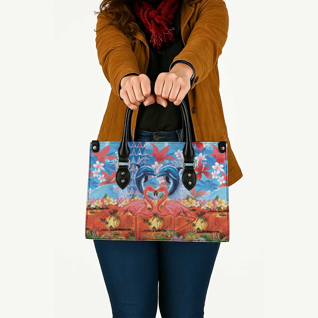 Hawaiian Love-Couple Dolphins and Flamingos Leather Bag - Polynesian Pride