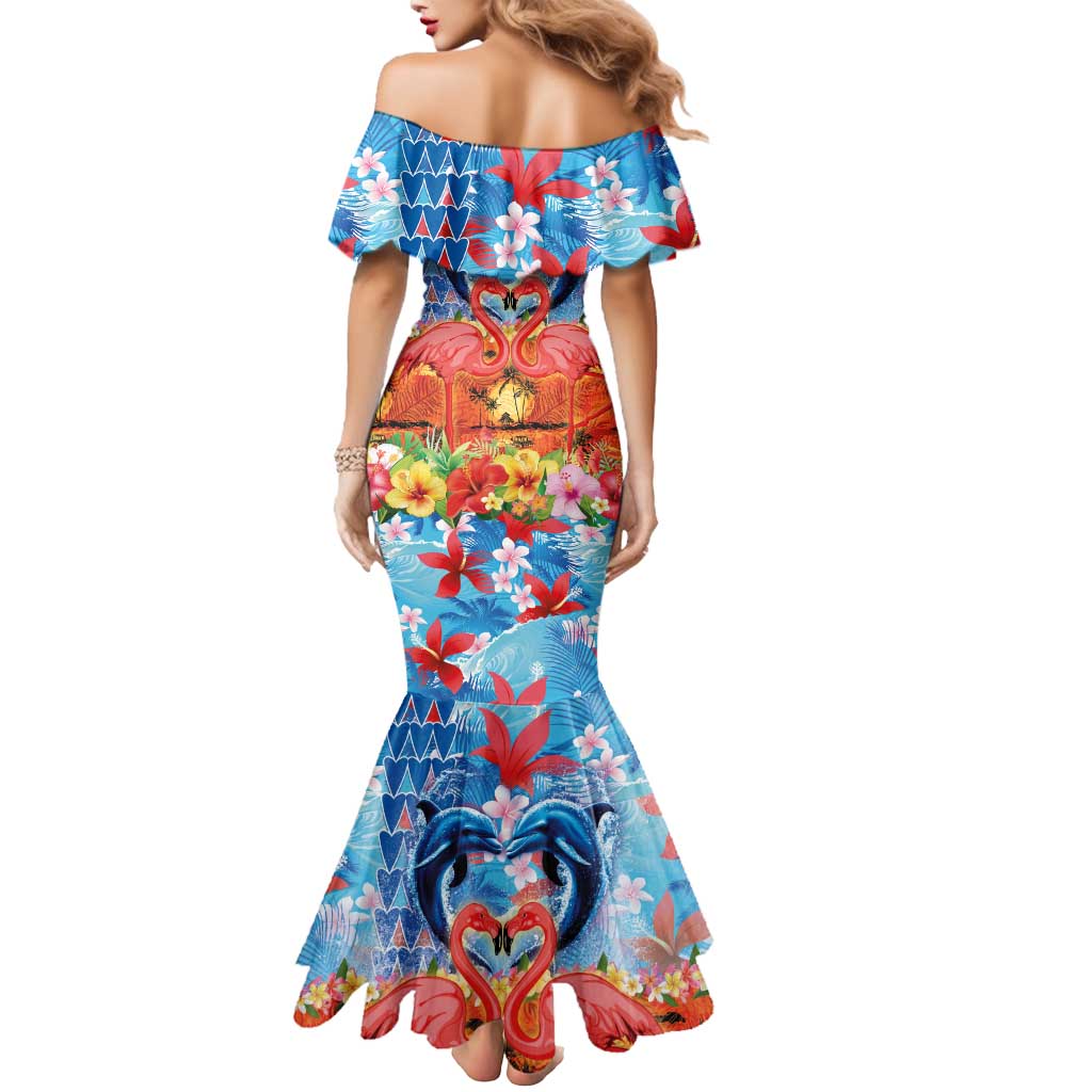 Hawaiian Love-Couple Dolphins and Flamingos Mermaid Dress - Polynesian Pride