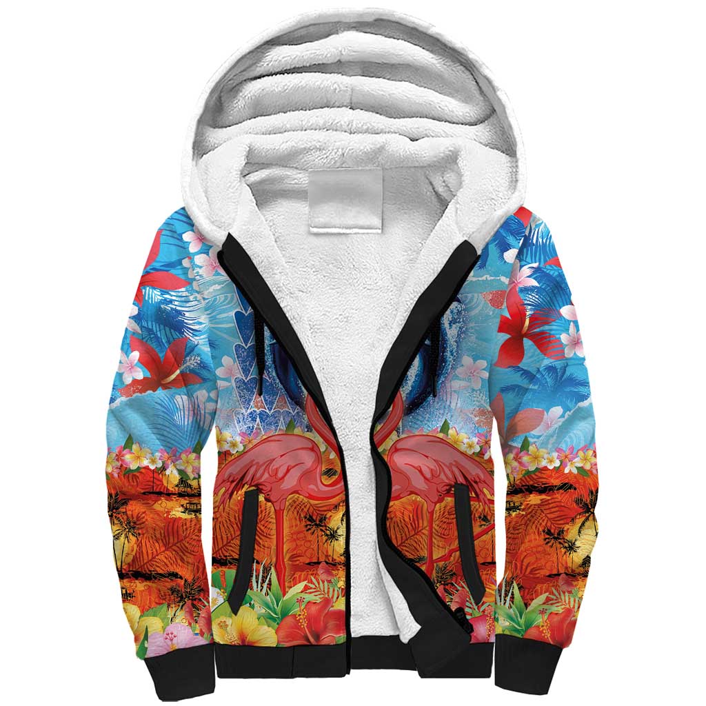 Hawaiian Love-Couple Dolphins and Flamingos Sherpa Hoodie LT03 Unisex Multicolor - Polynesian Pride
