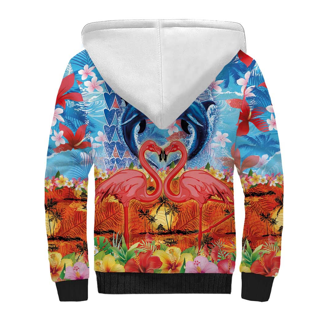 Hawaiian Love-Couple Dolphins and Flamingos Sherpa Hoodie LT03 - Polynesian Pride