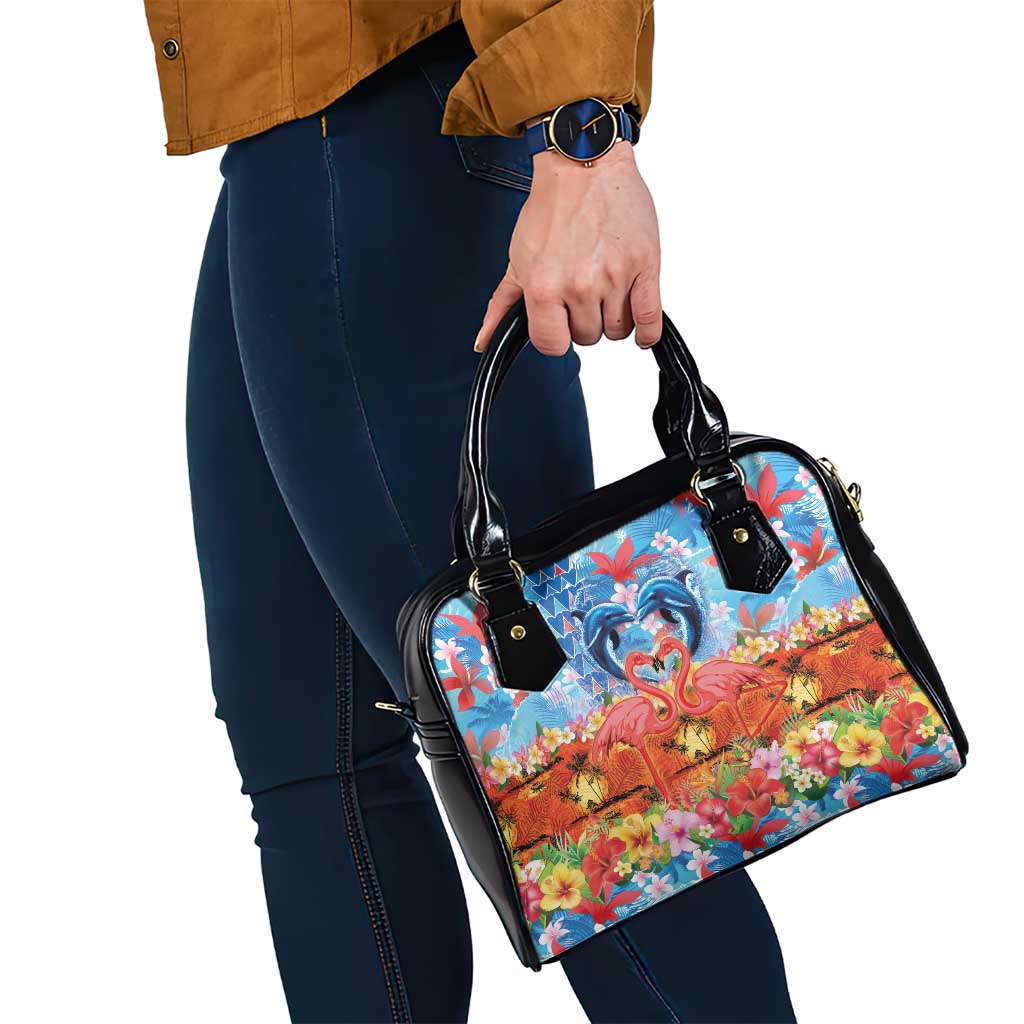 Hawaiian Love-Couple Dolphins and Flamingos Shoulder Handbag - Polynesian Pride