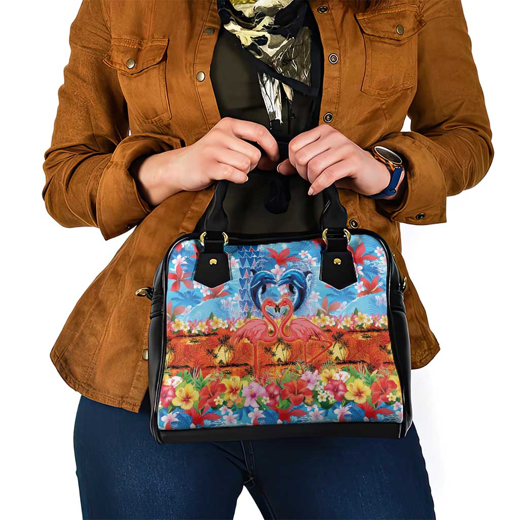 Hawaiian Love-Couple Dolphins and Flamingos Shoulder Handbag - Polynesian Pride