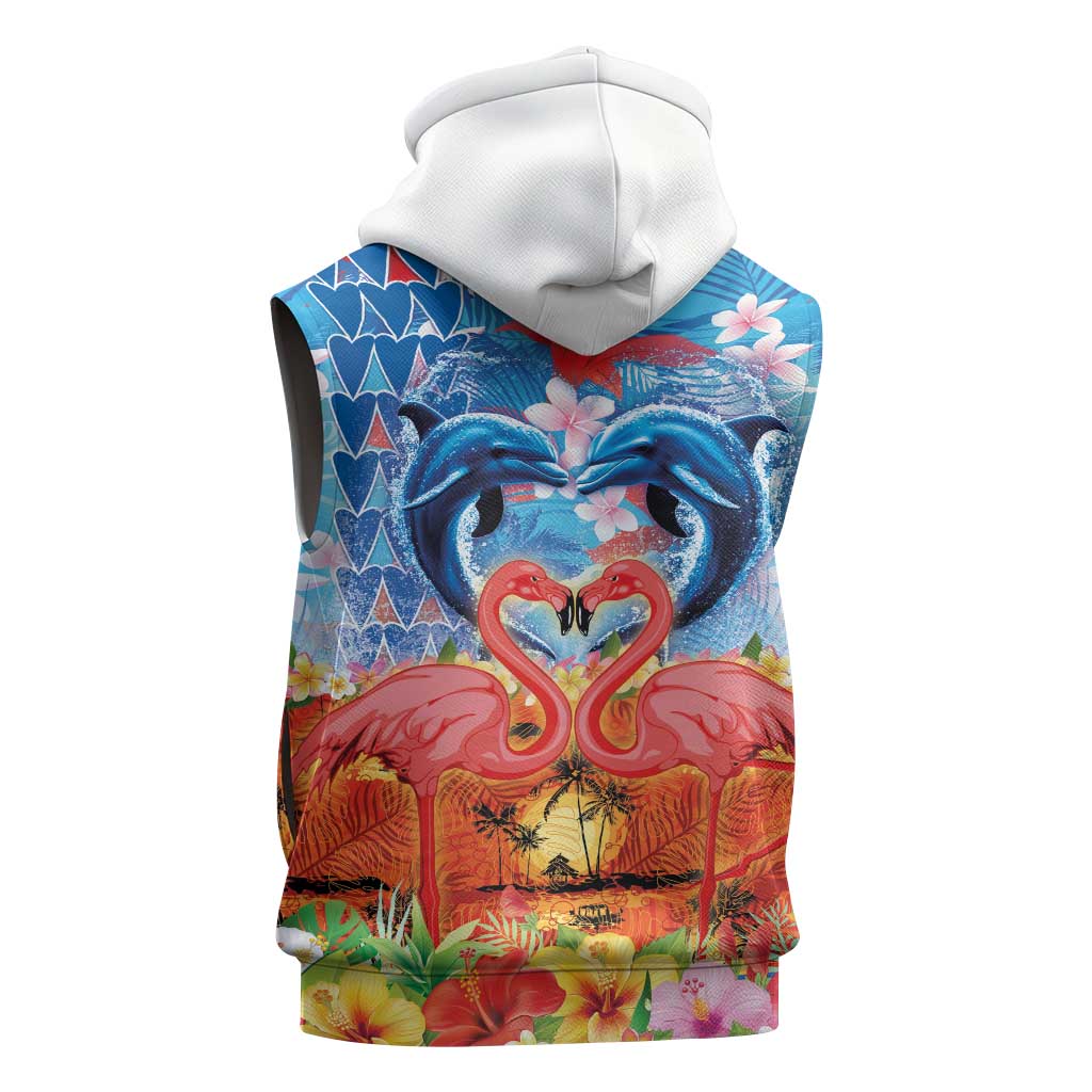 Hawaiian Love-Couple Dolphins and Flamingos Sleeveless Hoodie - Polynesian Pride