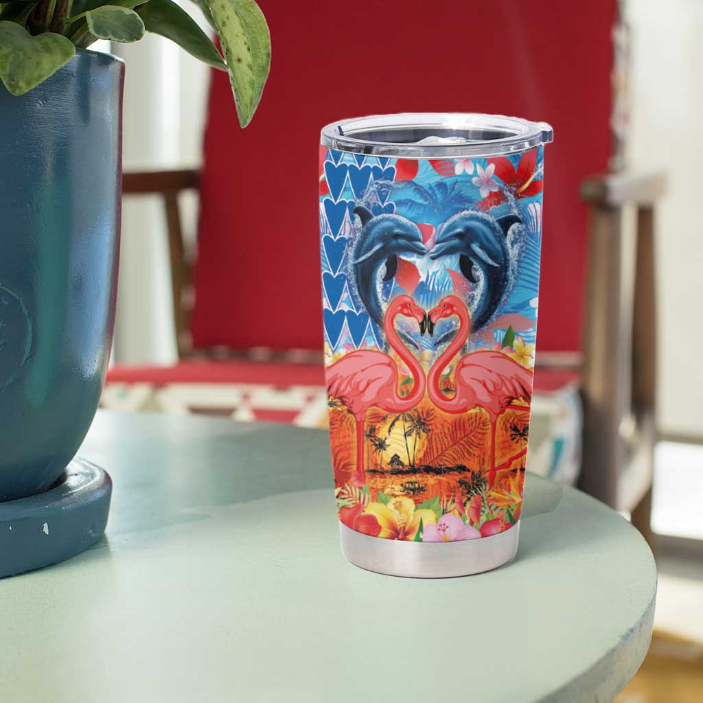 Hawaiian Love-Couple Dolphins and Flamingos Tumbler Cup - Polynesian Pride