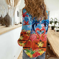 Hawaiian Love-Couple Dolphins and Flamingos Women Casual Shirt LT03 - Polynesian Pride