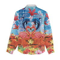 Hawaiian Love-Couple Dolphins and Flamingos Women Casual Shirt LT03 - Polynesian Pride