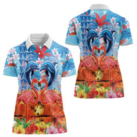Hawaiian Love-Couple Dolphins and Flamingos Women Polo Shirt - Polynesian Pride