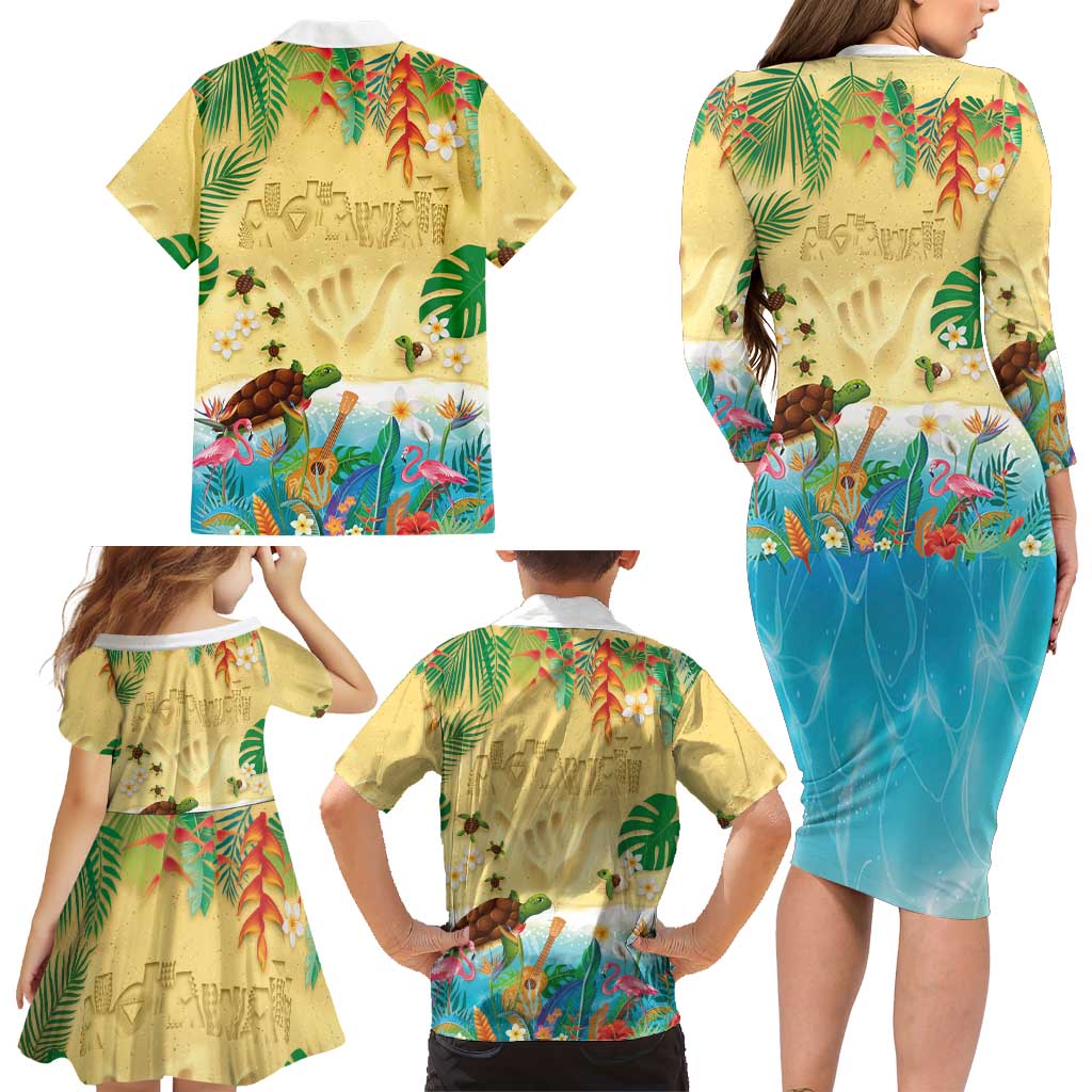 Hawaiian Alohawaii Family Matching Long Sleeve Bodycon Dress and Hawaiian Shirt Tropical Plants and Animals on The Beach LT03 - Polynesian Pride