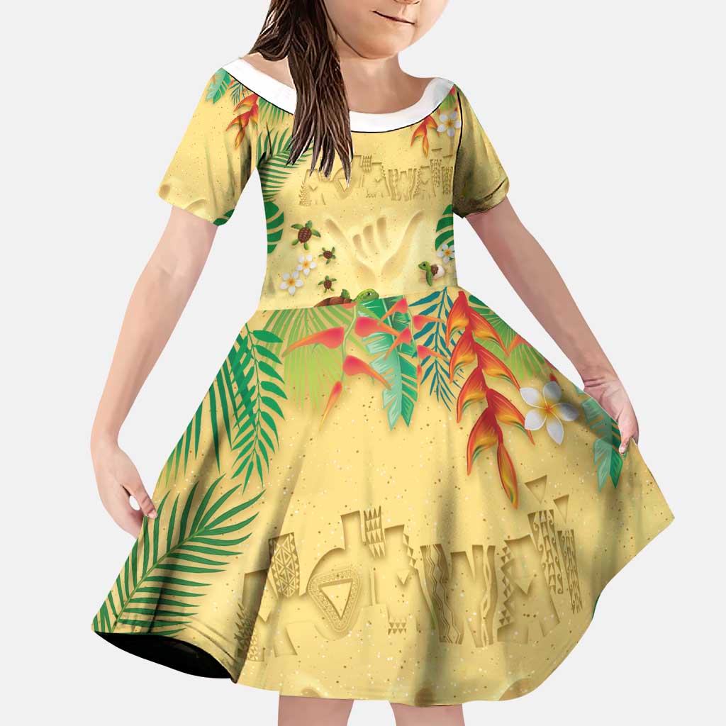 Hawaiian Alohawaii Family Matching Mermaid Dress and Hawaiian Shirt Tropical Plants and Animals on The Beach LT03 Daughter's Dress Multicolor - Polynesian Pride