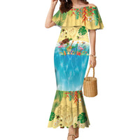 Hawaiian Alohawaii Family Matching Mermaid Dress and Hawaiian Shirt Tropical Plants and Animals on The Beach LT03 Mom's Dress Multicolor - Polynesian Pride