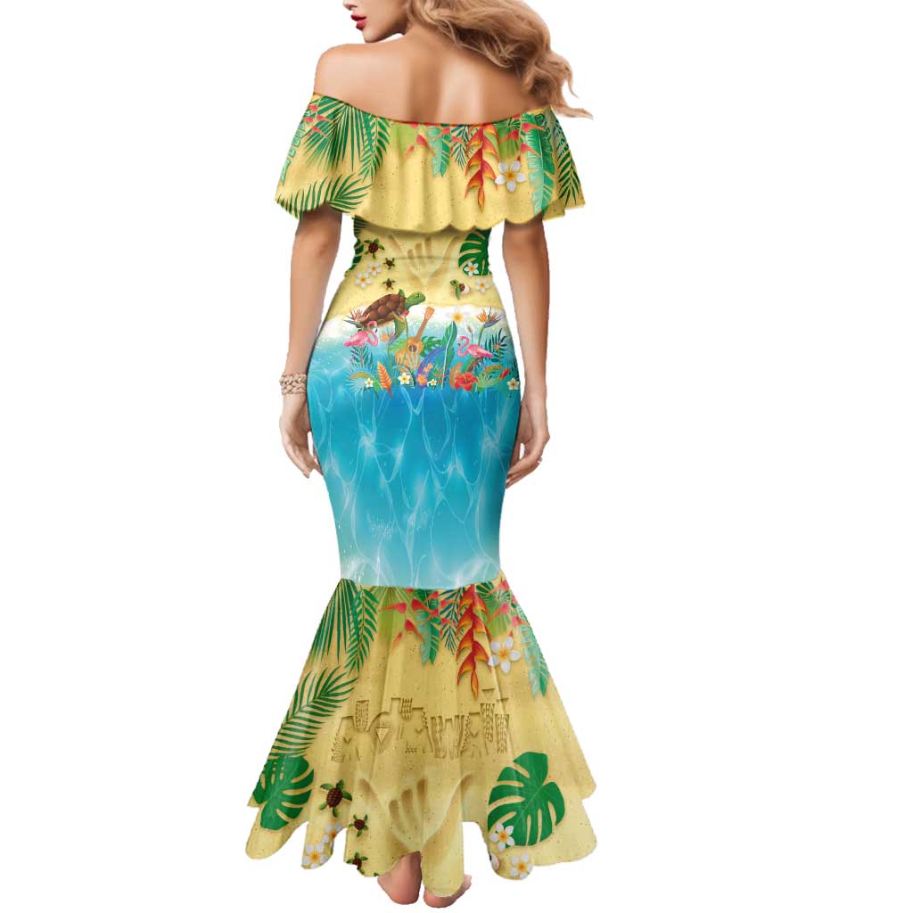 Hawaiian Alohawaii Family Matching Mermaid Dress and Hawaiian Shirt Tropical Plants and Animals on The Beach LT03 - Polynesian Pride