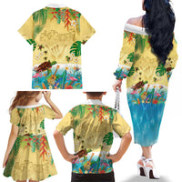 Hawaiian Alohawaii Family Matching Off The Shoulder Long Sleeve Dress and Hawaiian Shirt Tropical Plants and Animals on The Beach LT03 - Polynesian Pride