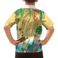 Hawaiian Alohawaii Family Matching Off Shoulder Maxi Dress and Hawaiian Shirt Tropical Plants and Animals on The Beach LT03 - Polynesian Pride