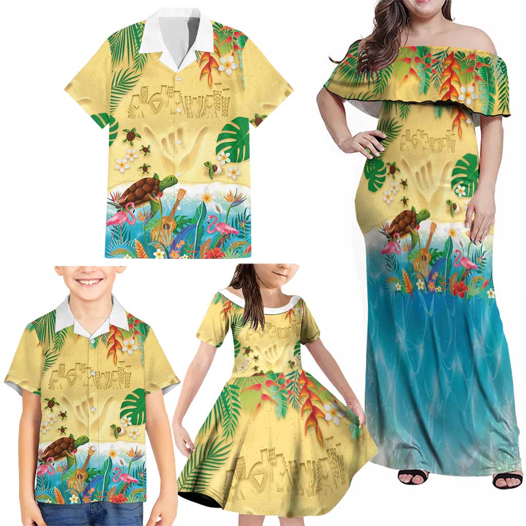Hawaiian Alohawaii Family Matching Off Shoulder Maxi Dress and Hawaiian Shirt Tropical Plants and Animals on The Beach LT03 - Polynesian Pride