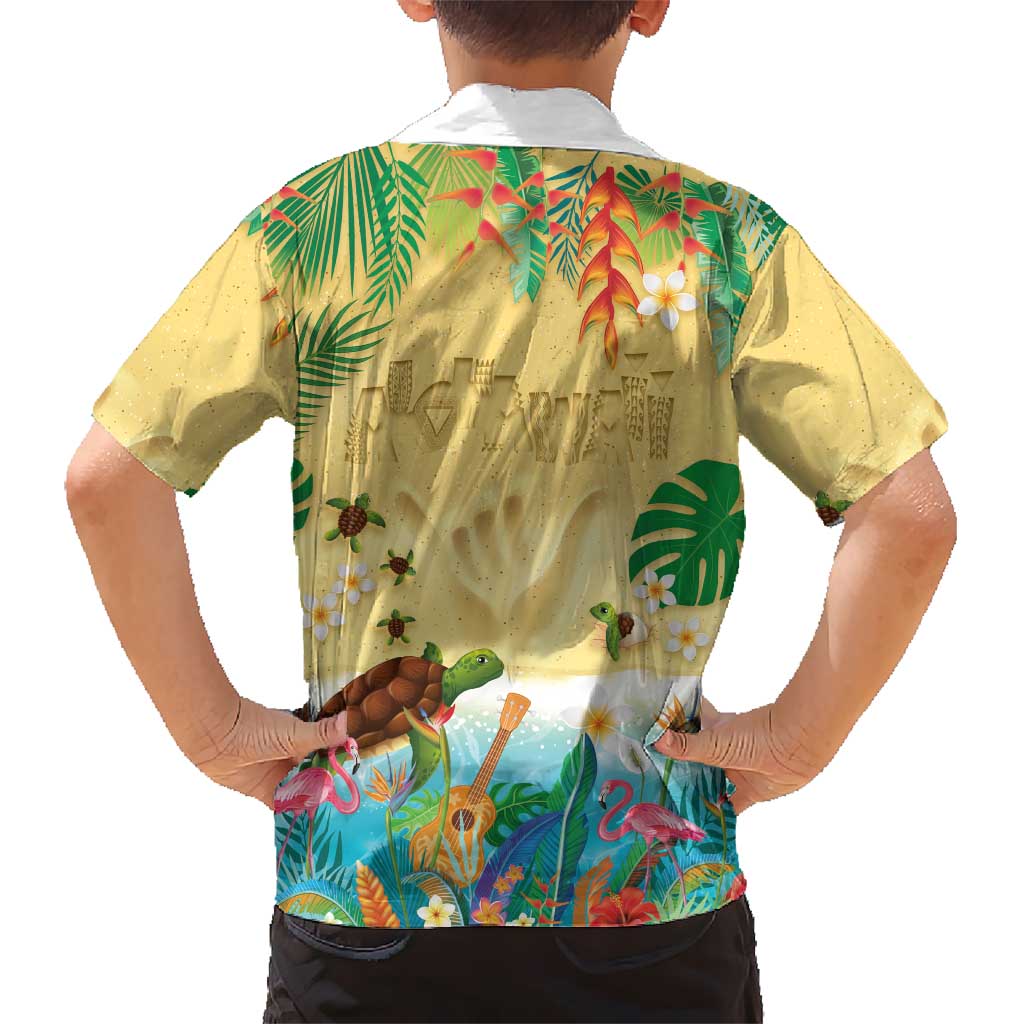 Hawaiian Alohawaii Family Matching Off Shoulder Short Dress and Hawaiian Shirt Tropical Plants and Animals on The Beach LT03 - Polynesian Pride