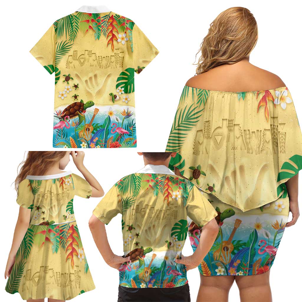 Hawaiian Alohawaii Family Matching Off Shoulder Short Dress and Hawaiian Shirt Tropical Plants and Animals on The Beach LT03 - Polynesian Pride