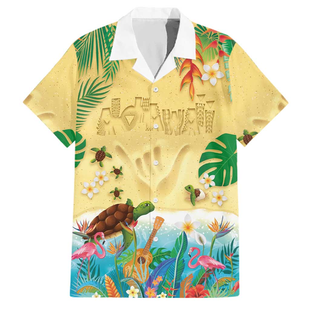 Hawaiian Alohawaii Family Matching Off Shoulder Short Dress and Hawaiian Shirt Tropical Plants and Animals on The Beach LT03 Dad's Shirt - Short Sleeve Multicolor - Polynesian Pride
