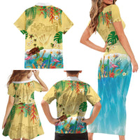 Hawaiian Alohawaii Family Matching Short Sleeve Bodycon Dress and Hawaiian Shirt Tropical Plants and Animals on The Beach LT03 - Polynesian Pride