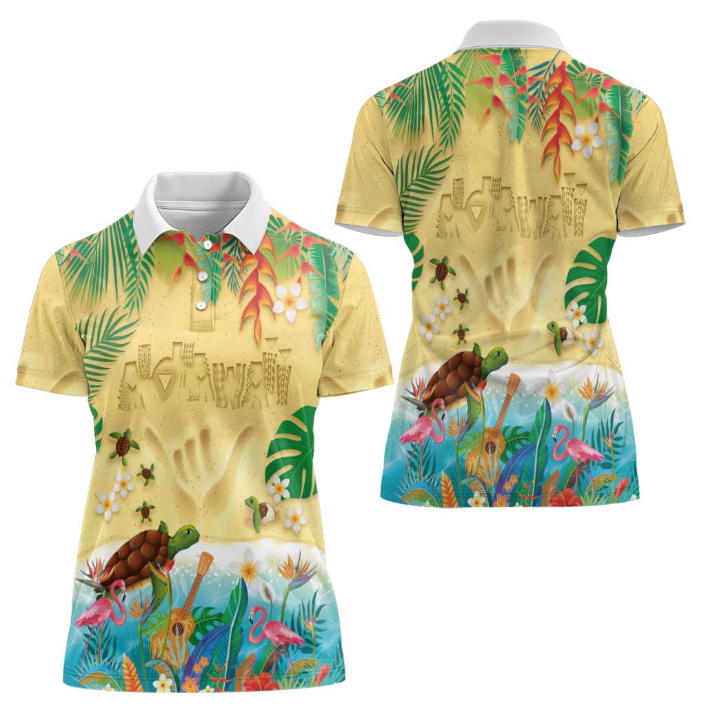 Hawaiian Alohawaii Women Polo Shirt Tropical Plants and Animals on The Beach - Polynesian Pride