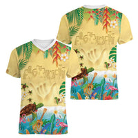 Hawaiian Alohawaii Women V-Neck T-Shirt Tropical Plants and Animals on The Beach - Polynesian Pride
