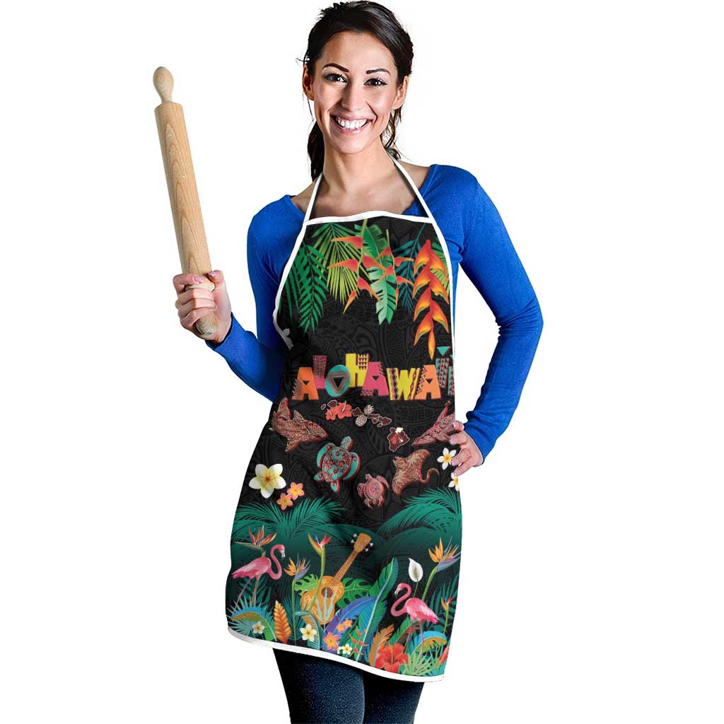 Hawaiian Alohawaii Apron Tribal Sea Animals Tattoo and Tropical Plants - Polynesian Pride