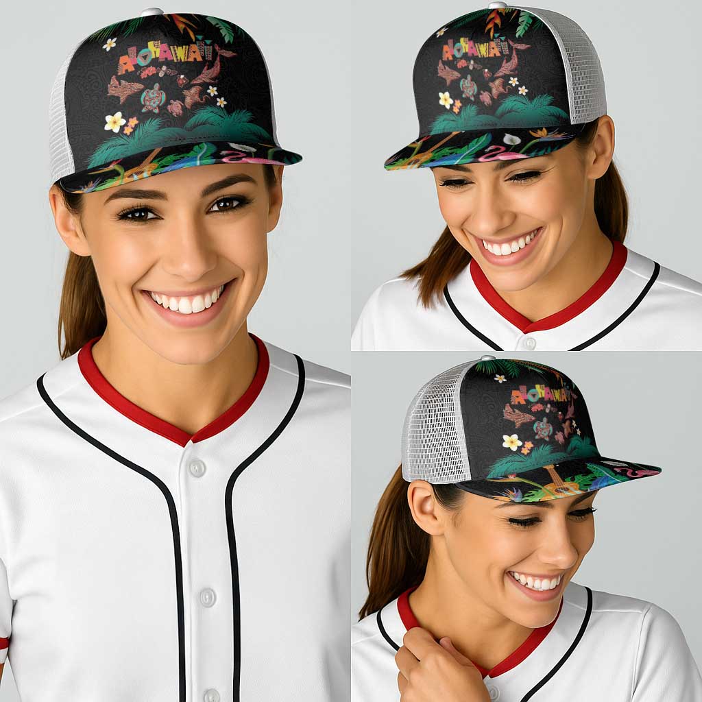 Hawaiian Alohawaii Baseball Net Cap Tribal Sea Animals Tattoo and Tropical Plants - Polynesian Pride
