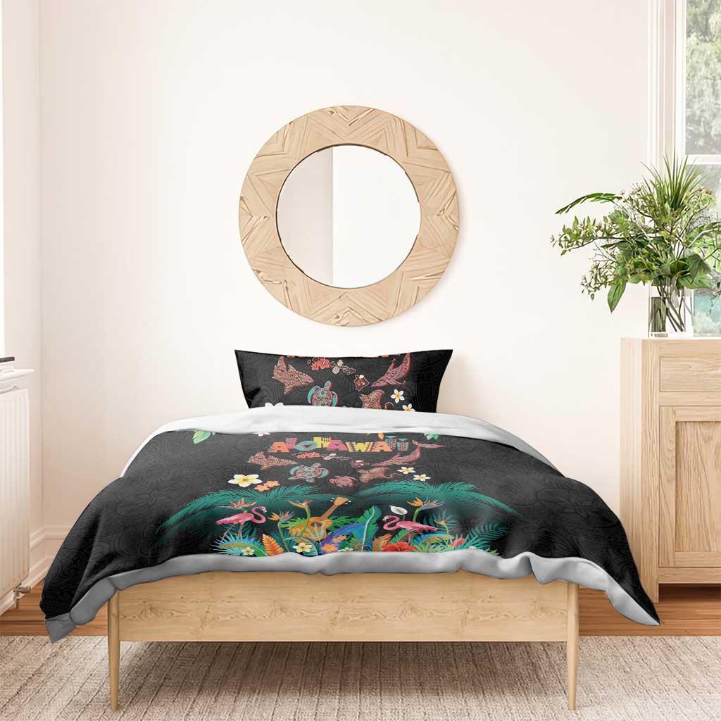 Hawaiian Alohawaii Bedding Set Tribal Sea Animals Tattoo and Tropical Plants - Polynesian Pride