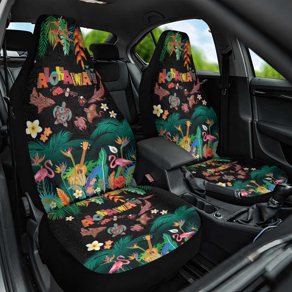 Hawaiian Alohawaii Car Seat Cover Tribal Sea Animals Tattoo and Tropical Plants LT03 One Size Black - Polynesian Pride