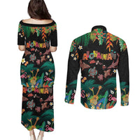 Hawaiian Alohawaii Couples Matching Puletasi and Long Sleeve Button Shirt Tribal Sea Animals Tattoo and Tropical Plants LT03 - Polynesian Pride