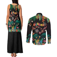 Hawaiian Alohawaii Couples Matching Tank Maxi Dress and Long Sleeve Button Shirt Tribal Sea Animals Tattoo and Tropical Plants LT03 - Polynesian Pride