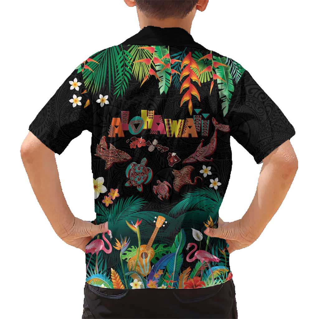 Hawaiian Alohawaii Family Matching Short Sleeve Bodycon Dress and Hawaiian Shirt Tribal Sea Animals Tattoo and Tropical Plants LT03 - Polynesian Pride