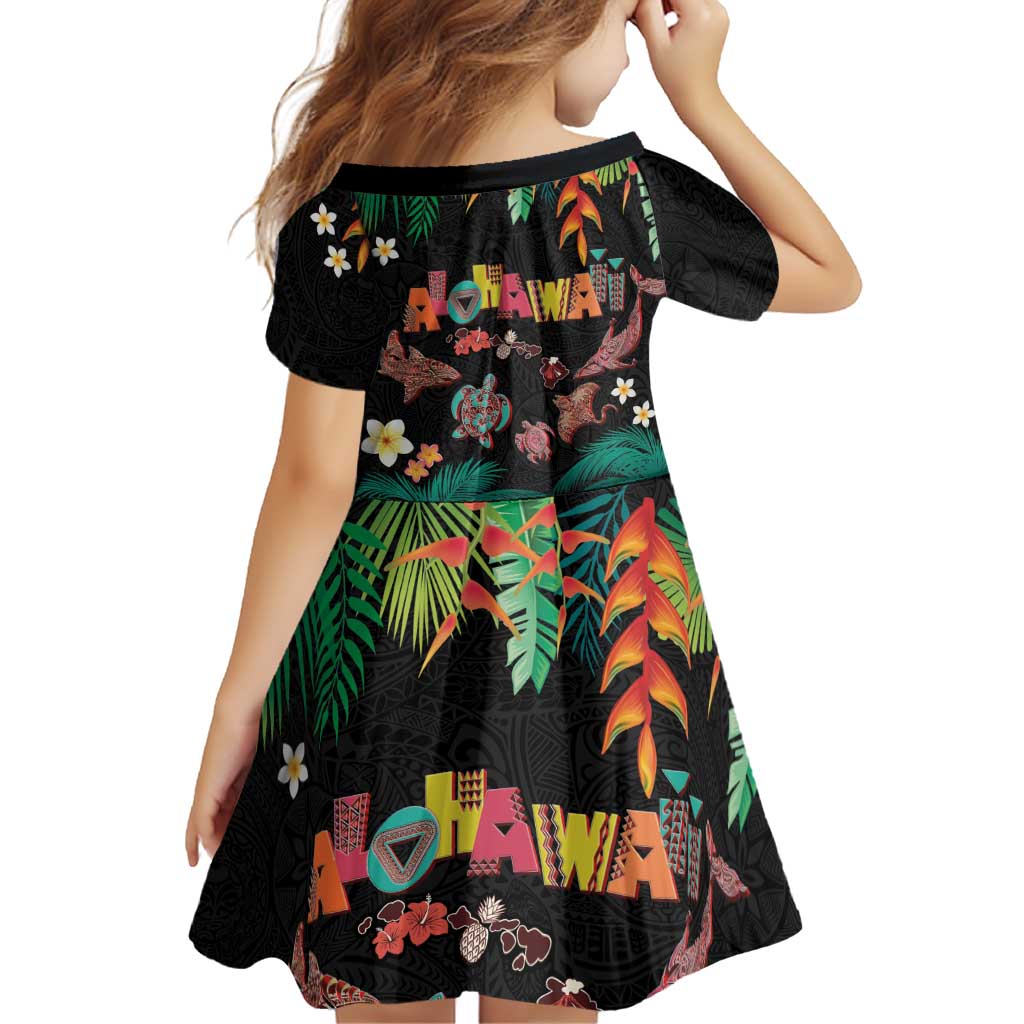 Hawaiian Alohawaii Family Matching Short Sleeve Bodycon Dress and Hawaiian Shirt Tribal Sea Animals Tattoo and Tropical Plants LT03 - Polynesian Pride