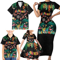 Hawaiian Alohawaii Family Matching Short Sleeve Bodycon Dress and Hawaiian Shirt Tribal Sea Animals Tattoo and Tropical Plants LT03 - Polynesian Pride