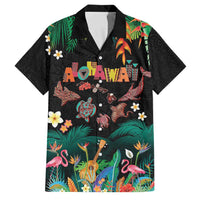 Hawaiian Alohawaii Family Matching Short Sleeve Bodycon Dress and Hawaiian Shirt Tribal Sea Animals Tattoo and Tropical Plants LT03 Dad's Shirt - Short Sleeve Black - Polynesian Pride