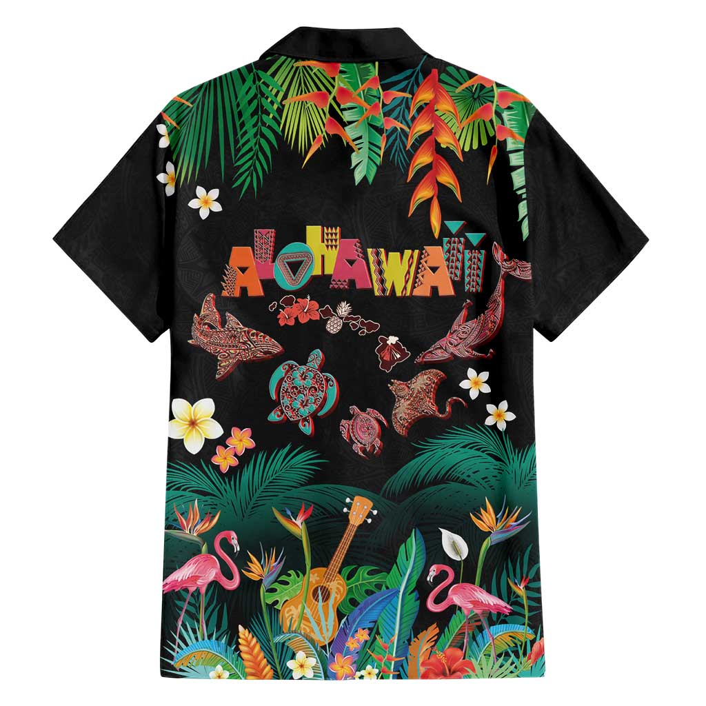 Hawaiian Alohawaii Family Matching Short Sleeve Bodycon Dress and Hawaiian Shirt Tribal Sea Animals Tattoo and Tropical Plants LT03 - Polynesian Pride