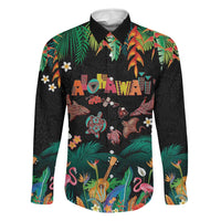 Hawaiian Alohawaii Family Matching Short Sleeve Bodycon Dress and Hawaiian Shirt Tribal Sea Animals Tattoo and Tropical Plants LT03 Dad's Shirt - Long Sleeve Black - Polynesian Pride