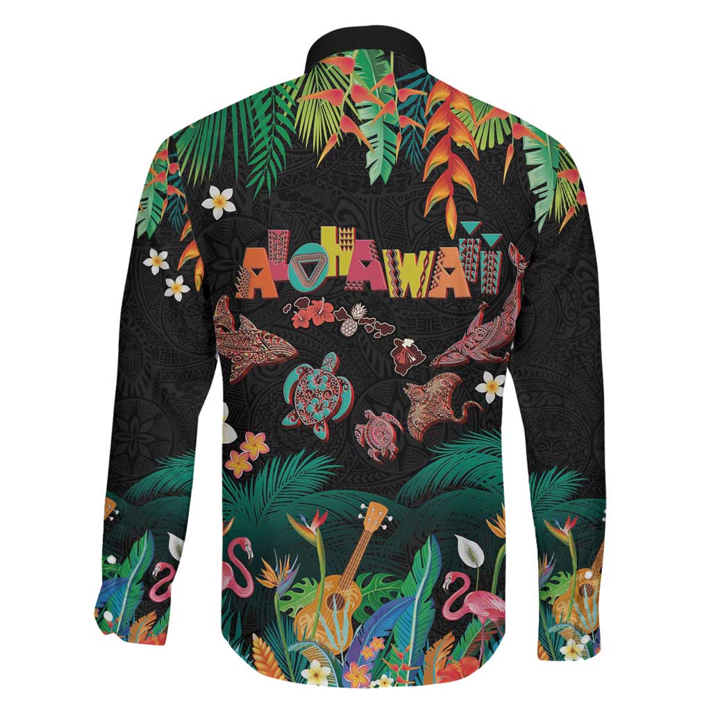 Hawaiian Alohawaii Family Matching Short Sleeve Bodycon Dress and Hawaiian Shirt Tribal Sea Animals Tattoo and Tropical Plants LT03 - Polynesian Pride