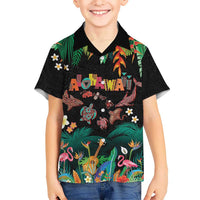 Hawaiian Alohawaii Family Matching Short Sleeve Bodycon Dress and Hawaiian Shirt Tribal Sea Animals Tattoo and Tropical Plants LT03 Son's Shirt Black - Polynesian Pride