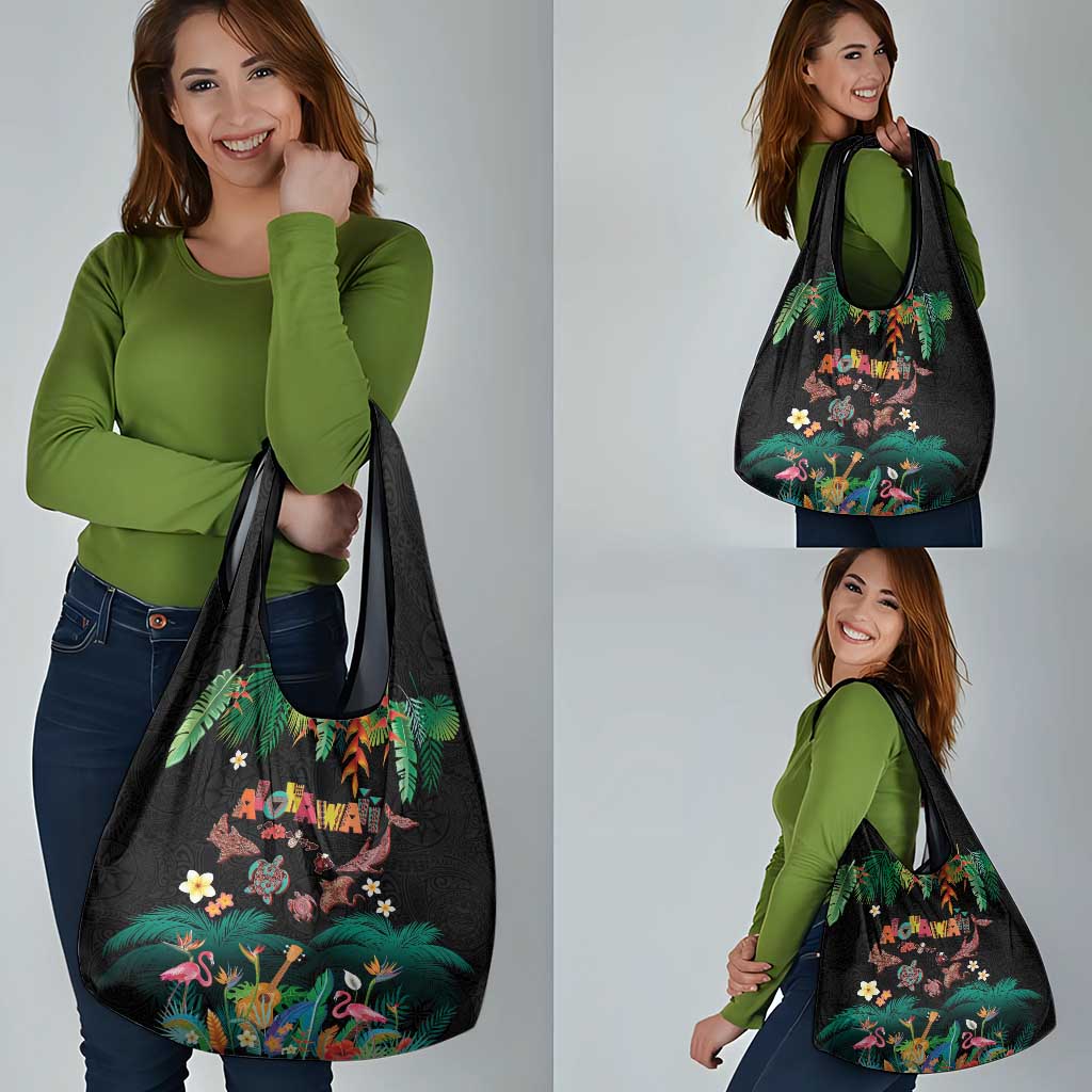 Hawaiian Alohawaii Grocery Bag Tribal Sea Animals Tattoo and Tropical Plants - Polynesian Pride