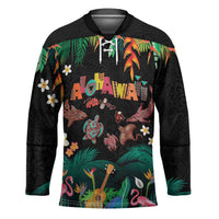 Hawaiian Alohawaii Hockey Jersey Tribal Sea Animals Tattoo and Tropical Plants LT03 Unisex Black - Polynesian Pride