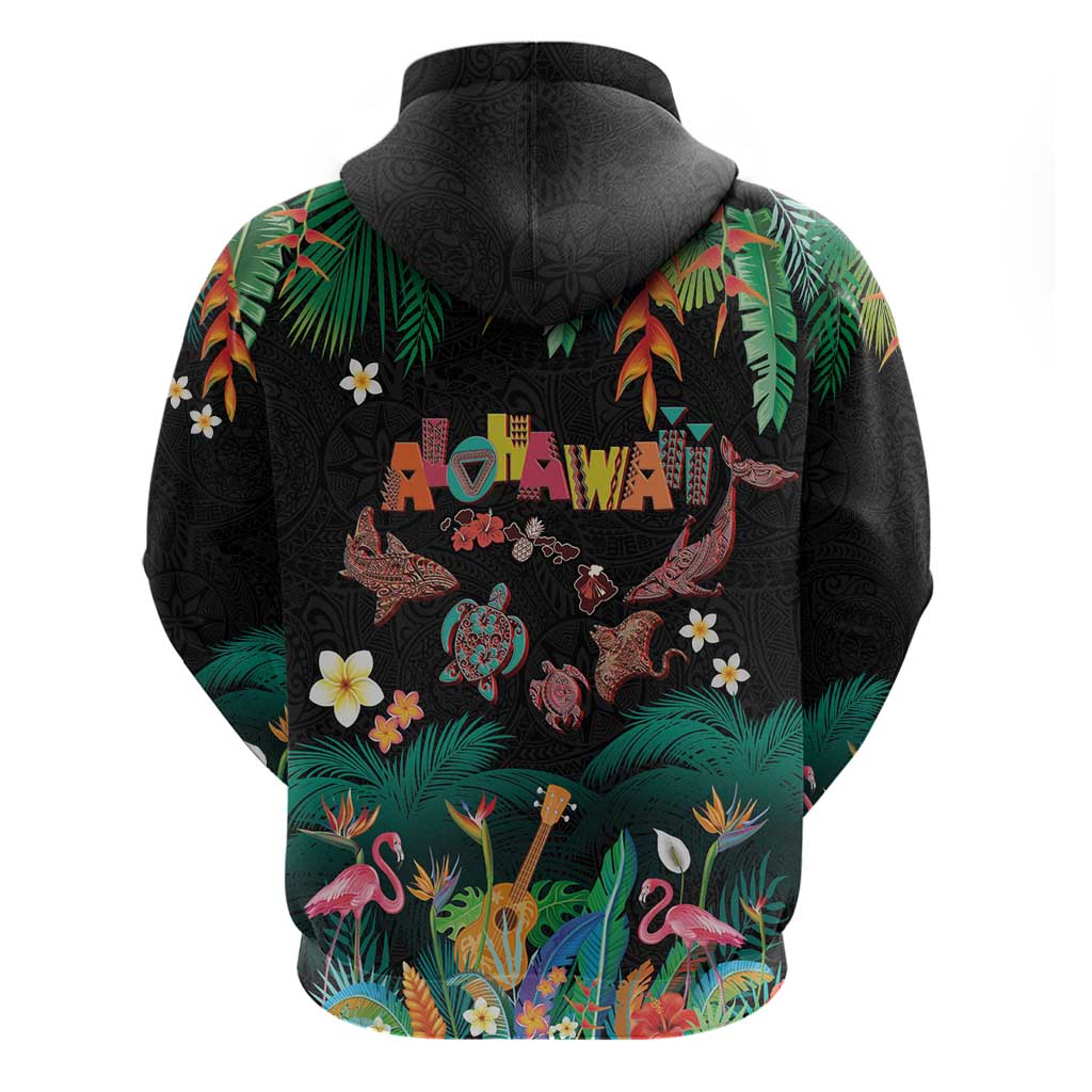 Hawaiian Alohawaii Hoodie Tribal Sea Animals Tattoo and Tropical Plants LT03 - Polynesian Pride