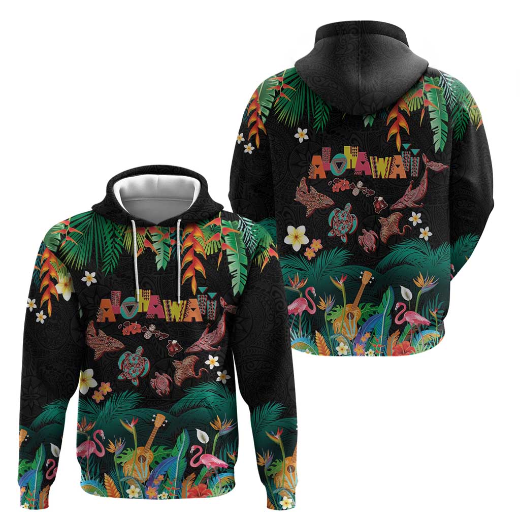 Hawaiian Alohawaii Hoodie Tribal Sea Animals Tattoo and Tropical Plants LT03 - Polynesian Pride