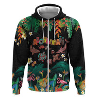 Hawaiian Alohawaii Hoodie Tribal Sea Animals Tattoo and Tropical Plants LT03 Zip Hoodie Black - Polynesian Pride