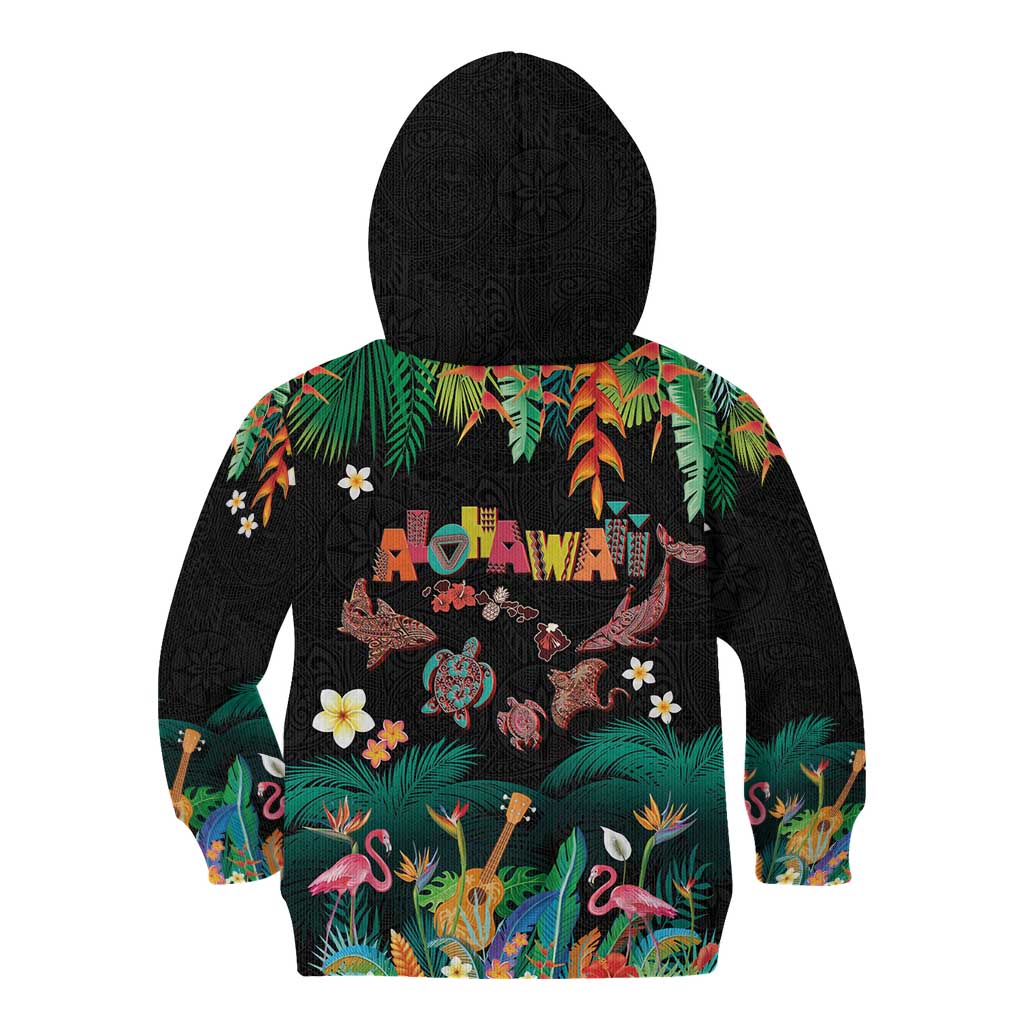 Hawaiian Alohawaii Kid Hoodie Tribal Sea Animals Tattoo and Tropical Plants LT03 - Polynesian Pride