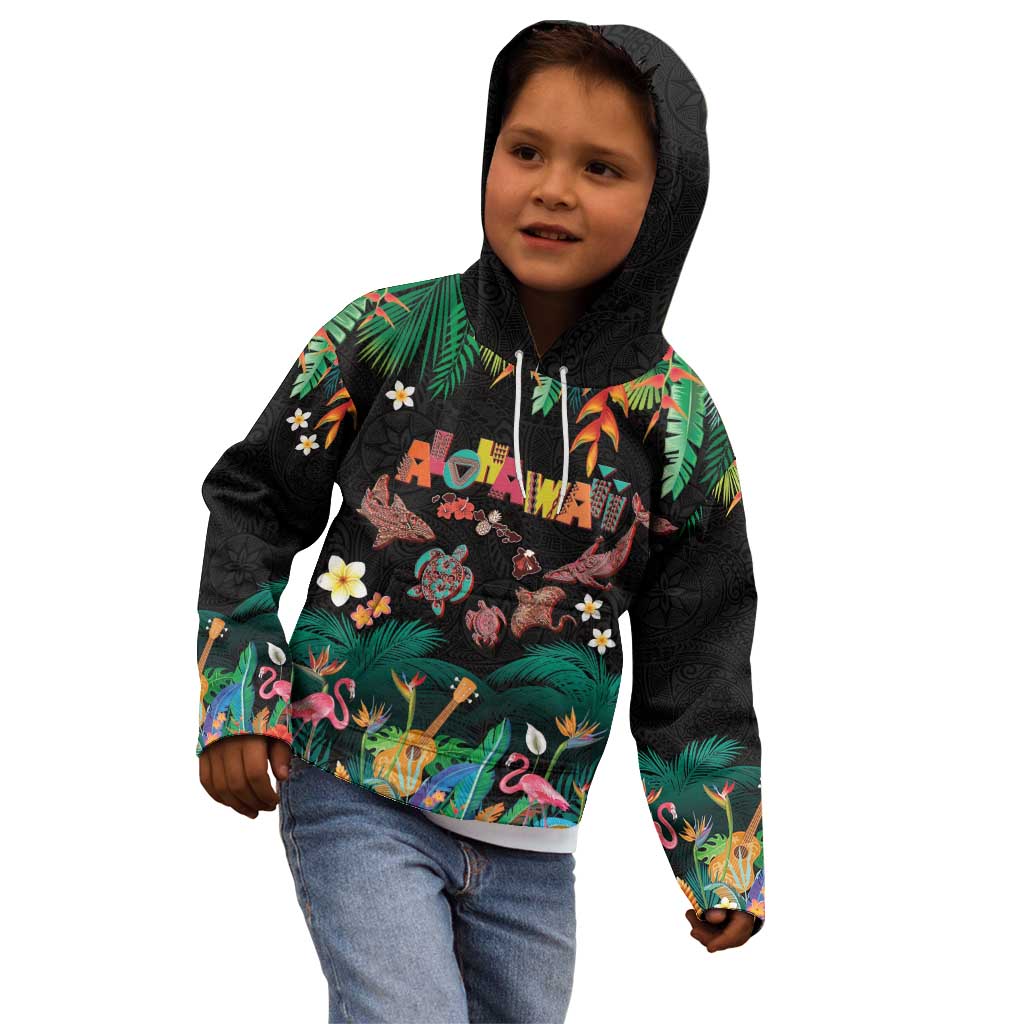 Hawaiian Alohawaii Kid Hoodie Tribal Sea Animals Tattoo and Tropical Plants LT03 - Polynesian Pride