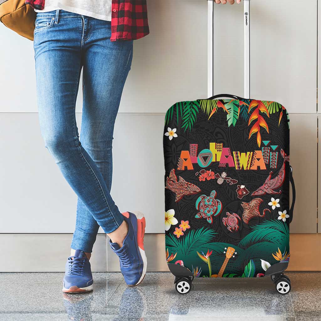 Hawaiian Alohawaii Luggage Cover Tribal Sea Animals Tattoo and Tropical Plants LT03 - Polynesian Pride