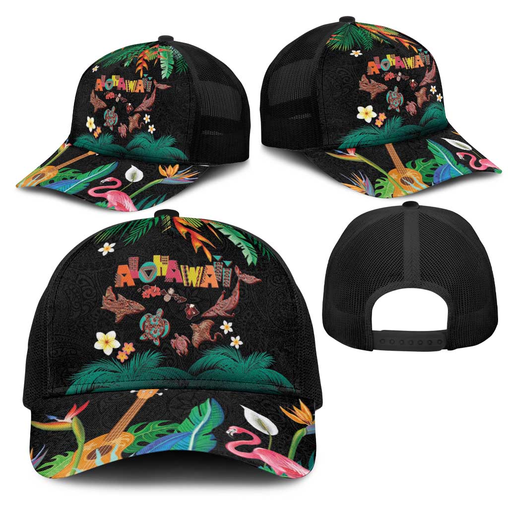 Hawaiian Alohawaii Mesh Trucker Cap Tribal Sea Animals Tattoo and Tropical Plants - Polynesian Pride