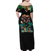 Hawaiian Alohawaii Off Shoulder Maxi Dress Tribal Sea Animals Tattoo and Tropical Plants LT03 - Polynesian Pride