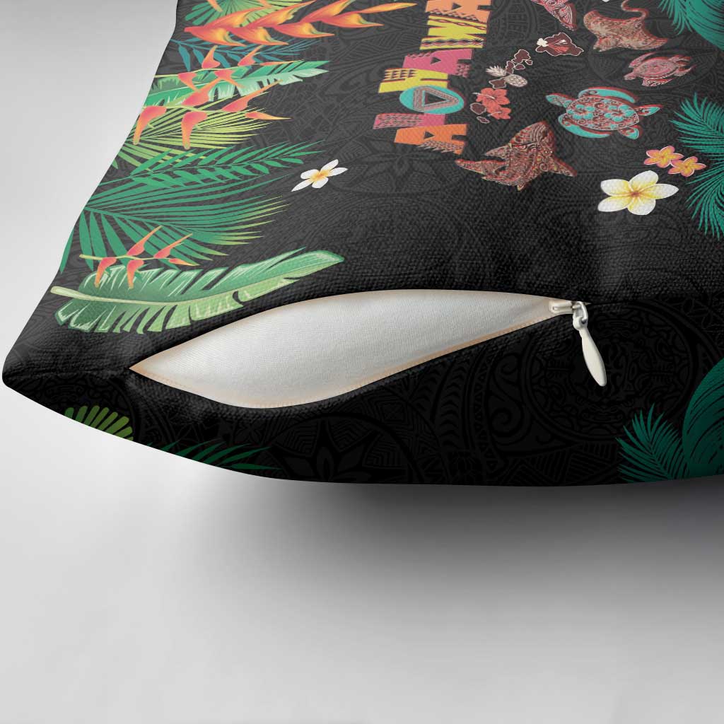 Hawaiian Alohawaii Pillow Cover Tribal Sea Animals Tattoo and Tropical Plants - Polynesian Pride